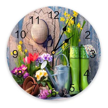 Садовые инструменты Садовые цветы Шляпа Настенные часы из ПВХ Современный дизайн Украшение гостиной Настенные часы Домашний декор Настенные цифровые часы