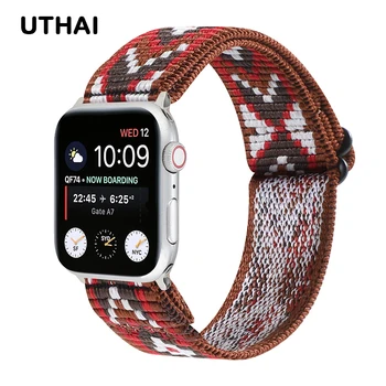 UTHAI Применимо к Apple watch strap38mm 40mm 42mm 44mm ремешок для часов AppleWatch7-1 нейлоновый ремешок Iwatch7SE пряжка эластичный ремешок