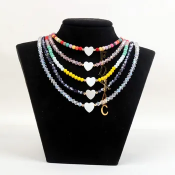 Хрустальные бусины в виде ракушки, сердца, ожерелья с буквами из нержавеющей стали для женщин, персонализированные ювелирные изделия в стиле бохо, подарки