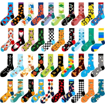 Осень и зима 2023, Новые мужские носки Happy Socks с геометрическими животными в стиле хип-хоп, Забавный скелет, модные женские носки Harajuku