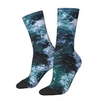 Синие океанские волны, Фотография моря, Морской пейзаж Носки контрастного цвета, Компрессионные носки с рисунком юмора, повседневные чулки с рисунком R117
