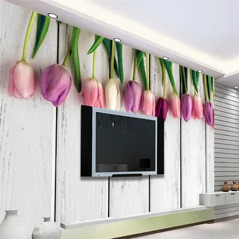Обои beibehang Ретро Белые деревянные тюльпаны Фон Современная Европа Художественная роспись для гостиной Большая картина Домашний декор