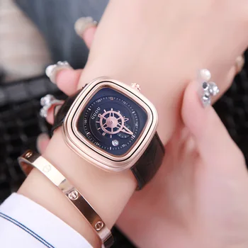 Модные мужские часы Guou Square Унисекс, мужские женские кварцевые наручные часы, повседневные кожаные часы Reloj Hombre, дата, розовое золото, женские часы для платья
