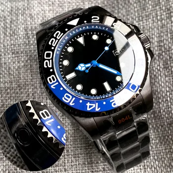 Мужские автоматические часы NH35A PVD Black SEA, синие ручные часы, стерильные черные наручные часы из 43-миллиметровой стали