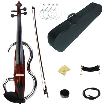 Kinglos Полноразмерный 4/4 Цветной набор для электрической/бесшумной скрипки из усовершенствованного металла с фурнитурой из черного дерева