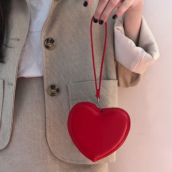 Сумка через плечо в форме сердца для женщин, модная милая женская мини-сумочка, кошелек, цепочка в винтажном стиле, искусственная кожа, портмоне для монет, 1 шт.