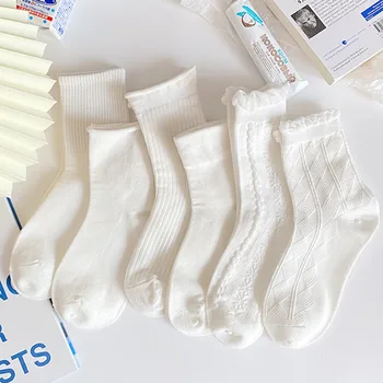 1 Пара японских носков в стиле Лолиты, милые белые короткие носки, Весна, Лето, осень, милые хлопчатобумажные носки с оборками, высокое качество