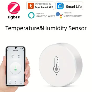 Датчик температуры и влажности Tuya Smart ZigBee Для домашней безопасности на Батарейках С приложением Tuya Smart Life Alexa Google Home App