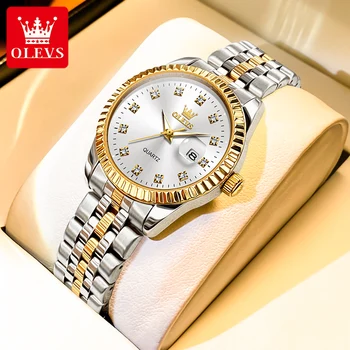 Женские часы OLEVS в роскошном стиле Rolex, элегантные наручные часы с бриллиантами из нержавеющей стали, водонепроницаемые Светящиеся женские часы, ювелирный набор