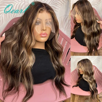 Парики из человеческих волос, полностью кружевной парик для женщин, Бесклеевой 360-кружевной фронтальный парик, светло-коричневый с медово-светлыми бликами, свободный волнистый Qearl