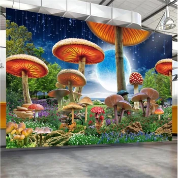 wellyu Пользовательские обои papel de parede Сказочный мир сцена грибной мечты пейзаж фоновая стена под nigh behang 3d