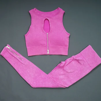 Ретро Бесшовный комплект для йоги, женская тренировочная одежда, укороченный топ на молнии наполовину, Леггинсы в рубчик с высокой талией, Шорты, одежда для спортзала, Спортивные костюмы
