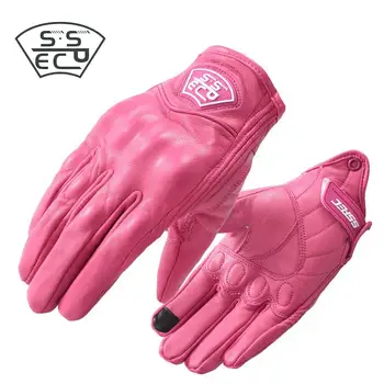 SSPEC Женские мотоциклетные перчатки в стиле Ретро с сенсорным экраном Для мотокросса, перчатки для электровелосипеда, Мото Перчатки из натуральной кожи, розовые