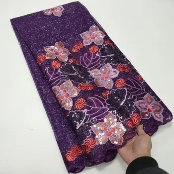 2023 Оптовая продажа новейшей фиолетовой индийской ткани сари из высококачественного тюля с 3D кружевной тканью с блестками свадебное платье YYZ72