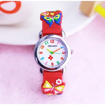 Новая 3D мультяшная мода бабочка силиконовый дизайн детские часы Для девочек Мальчиков Студентов Кварцевые наручные часы relogio kol saati