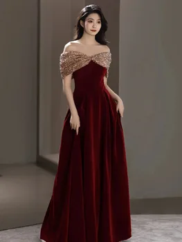 Женское Элегантное Макси-Чонсам с вырезом лодочкой, Изысканное вечернее платье с пайетками, Сетчатое Блестящее Стильное банкетное платье знаменитостей