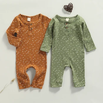 FOCUSNORM 0-18 м, комбинезоны для новорожденных девочек и мальчиков, осенние комбинезоны с длинными рукавами и принтом в горошек, 2 цвета одежды