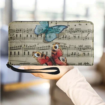Брендовый дизайнерский кошелек с принтом в виде бабочки, Многофункциональный кожаный кошелек для монет, кошелек с длинным браслетом в музыкальном стиле, Женский подарок