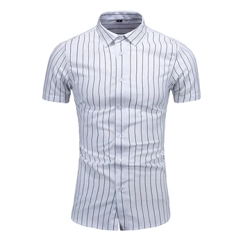 Летние Новые мужские модные повседневные полосатые рубашки с коротким рукавом, однобортный гавайский принт, большие размеры M-7XL, мужская рубашка, одежда