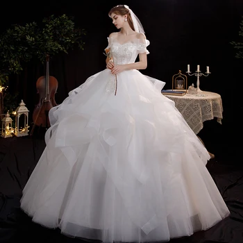 Новое свадебное платье с открытыми плечами, пышными оборками, расшитое Vestido De Novia, модное свадебное платье из органзы