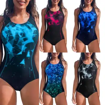 Цельный купальник с открытой спиной, женские купальники с принтом, спортивные тренировочные плавательные Монокини, Профессиональные накладки для купания, купальный костюм