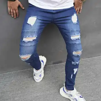 Молодежный тренд, новый стиль, выстиранные и поношенные, персонализированные, потертые, однотонные, модные и универсальные мужские джинсы