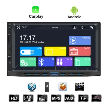 Автомобильный MP5-плеер BT 5.0 12V с 7-дюймовым HD-экраном, встроенная GPS-навигация, аудио-радио, SD USB AUX In, Поддержка Carplay Android 2 Din