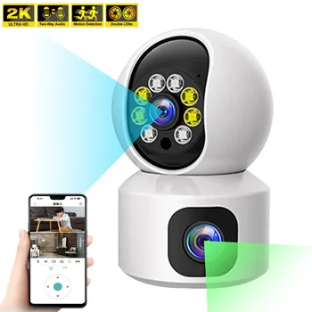 Двухобъективная IP-Камера 2K 4MP WiFi CCTV 360° PTZ Smart Home Security Protection Видеомонитор Baby Nanny Pet Surveillance Cam Safe
