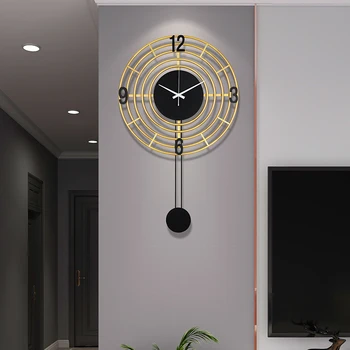 Современные настенные часы в скандинавском стиле, модные металлические, простые, большие, креативные, легкие, роскошные Цифровые настенные часы-качели, украшение для дома в гостиной