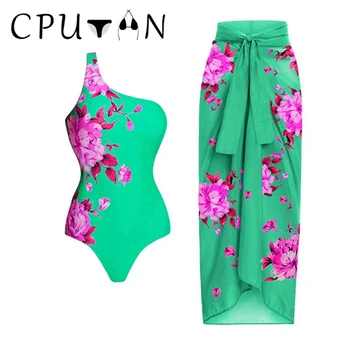 CPUTAN 2023, Сексуальный новый цельный купальник с винтажным принтом на одно плечо, женские купальники, пляжная юбка, летнее платье-монокини, купальный костюм