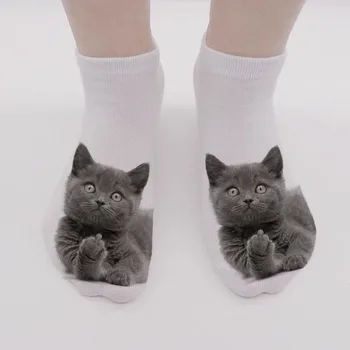 Мода 3D печатных для женщин милый кот носки унисекс забавные Harajuku с низким лодыжки хлопок носки мультфильм короткие носки с животными для женщин