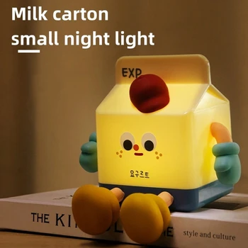 Молочная коробка Светодиодный ночник Мультяшный Силиконовый USB Перезаряжаемый светильник для сна Сенсорный датчик времени Прикроватная лампа для спальни в подарок малышу