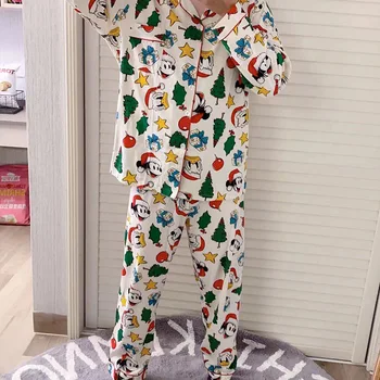 2022, Пижамы для пары Диснея с длинными рукавами, Весна и осень, Корейский Рождественский костюм с милым Микки из мультфильма 
