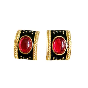 D008 Модные Золотые Серьги-гвоздики с черным и красным камнем, Модные серьги-гвоздики, женские ювелирные изделия высокого качества