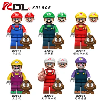 6шт Главный герой игры, Марио Луиджи Варио, упакован со строительными блоками для детей
