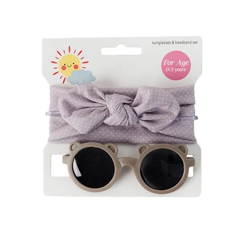Для новорожденных, комплект повязок для волос для девочек, разноцветные круглые очки с медведем и повязка на голову с бантом на лето