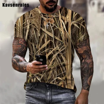 2022 Новая камуфляжная охотничья футболка с 3D принтом камышовой травы Для мужчин и женщин, уличные летние повседневные топы с круглым вырезом и коротким рукавом Оверсайз