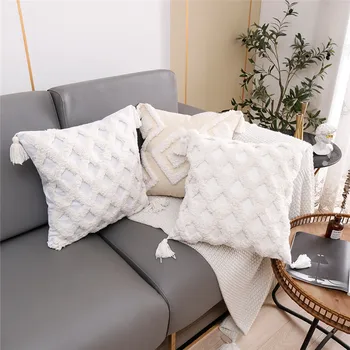 Белый бежевый Чехол для подушки с геометрической вышивкой, домашняя декоративная наволочка 45x45 см, декор для дивана, наволочка для гостиной