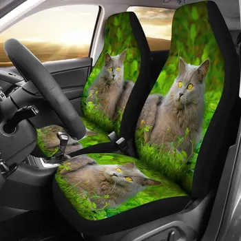 Комплект чехлов для автомобильных сидений с принтом кота Шартре из 2 предметов, автомобильные аксессуары, чехол для сиденья