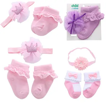 Носки для новорожденных, набор резинок для волос, хлопчатобумажные носки принцессы с цветочным бантом, мультяшные носки для девочек, детские ленты с цветочным рисунком, 95 (%) Спандекс принцессы