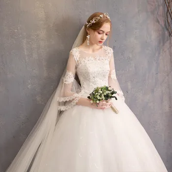 Новое свадебное платье Princessally с кружевным прозрачным вырезом и кружевными рукавами, свадебное платье Robe De Marriage, белое платье невесты Vestido Novia