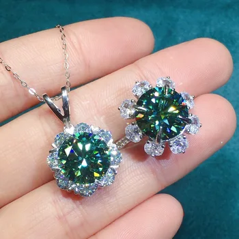 Новая имитация сине-зеленого бриллианта Moissaint с полным бриллиантовым кольцом для открывания женской подвески