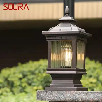 Классическая уличная лампа SOURA Простая электрическая светодиодная лампа на столбе, водонепроницаемая для внутреннего двора виллы, ретро-ландшафта сада