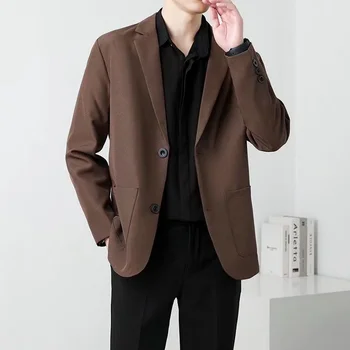 2023 Блейзер Мужской Костюм Весенняя Куртка Черный Коричневый Модный Цельный Пиджак Slim Fit Smart Casual Деловой пиджак мужской