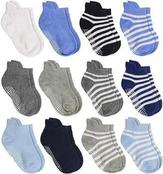 6 пар противоскользящих носков до щиколоток с ручками Для малышей, мальчиков и девочек, нескользящих вещей для новорожденных, детских дизайнерских детских носков