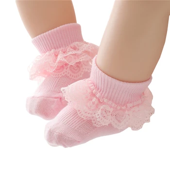Летние носки для маленьких девочек, детские носки с рюшами, милые детские хлопчатобумажные носки с оборками, дизайнерские бело-розовые кружевные детские хлопчатобумажные носки для 0-12 месяцев