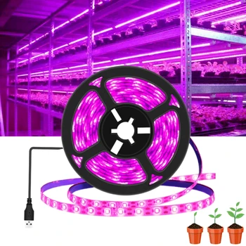 5V USB LED Grow Light Полный Спектр 0,5-4m Завод Фиолетовая Световая Полоса Фитолампа для Теплицы Палатка Цветок Овощная Рассада Расти