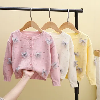 2022 Осенний Вязаный свитер для маленьких девочек, Кардиганы для младенцев, Верхняя одежда, детская одежда, Трикотажная куртка для девочек