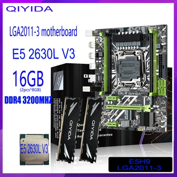 Материнская плата Qiyida E5H9 LGA2011 3 в комплекте с процессором Kit Xeon E5 2630L V3 2шт X 8 ГБ = 16 ГБ 3200 МГц DDR4 Настольная память RAM Memory