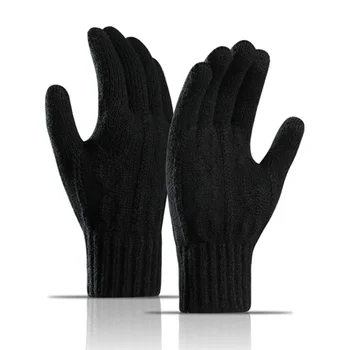 Зимние вязаные теплые перчатки, толстые четырехцветные однотонные теплые перчатки для вождения с сенсорным экраном, теплые перчатки для верховой езды